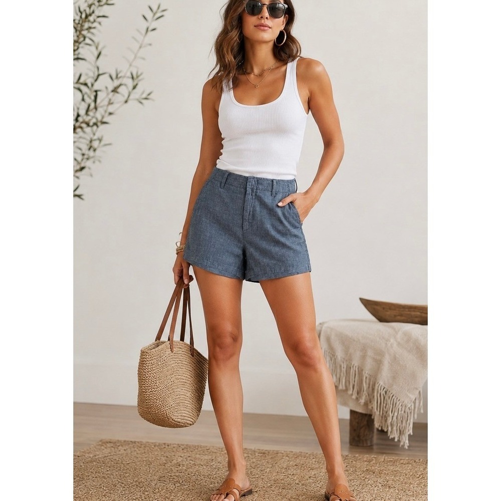 NWT Gap Downtown Khaki Shorts 6 Petite Blue Lightweight Casual Cotton